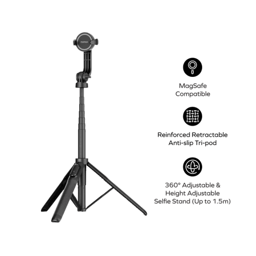 Momax 1-Snap Pole Magnetic Tripod Selfie Stick with Wireless Remote - Black