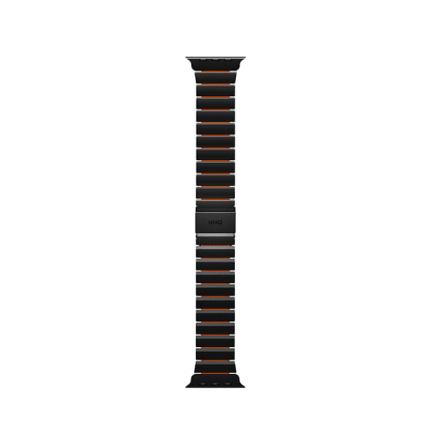 Uniq Strova Flex Self-Adjustable Steel Link Band for Apple Watch 49/46/45/44mm - Titanium Silver / Lime Green