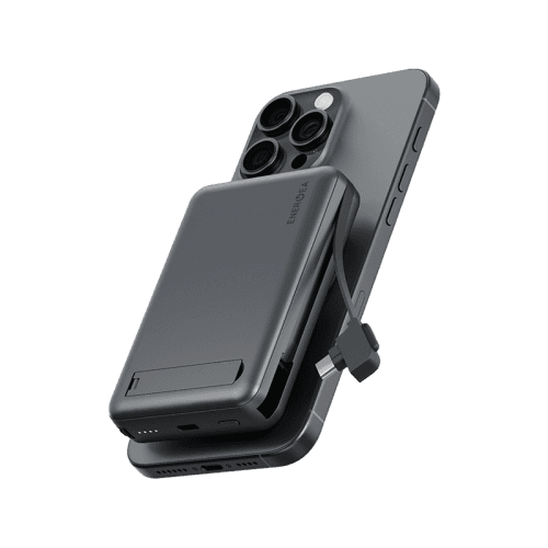 Energea MagPac Pro Plus With MagSafe 10000mAh Power Bank With Built-in Cable and Stand - Gunmetal / Black