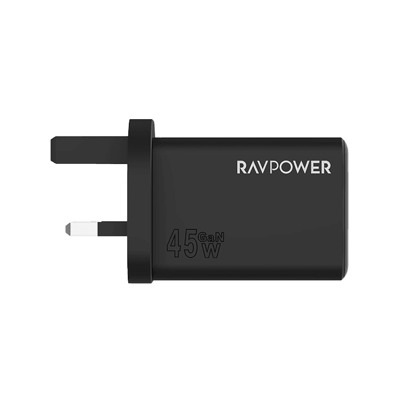 RavPower 1-Port USB-C and 1-Port USB-A PD 45W GaN Wall Charger - Black