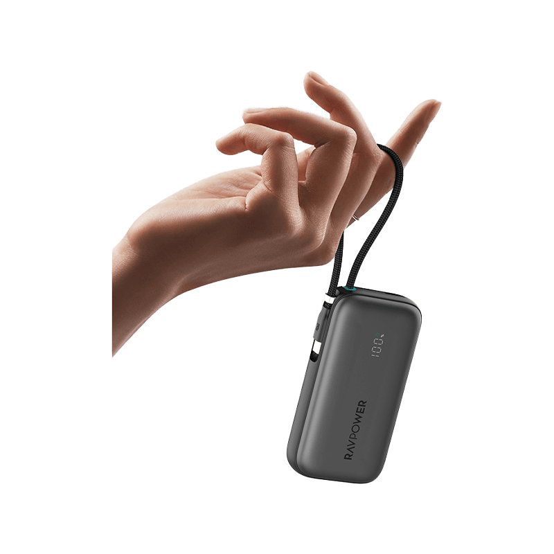 RavPower 1-Port USB-C and 1-Port USB-A PD 45W With Built-In USB-C Cable 10000mAh Power Bank - Black