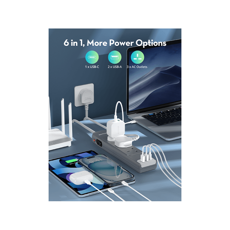 RavPower 1-Port USB-C and 2-Port USB-A PD30 3 AC Multiport Socket With 3M Cable