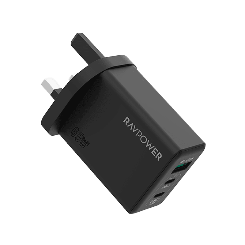 RavPower 2-Port USB-C and 1-Port USB-A PD 65W GaN Wall Charger - Black