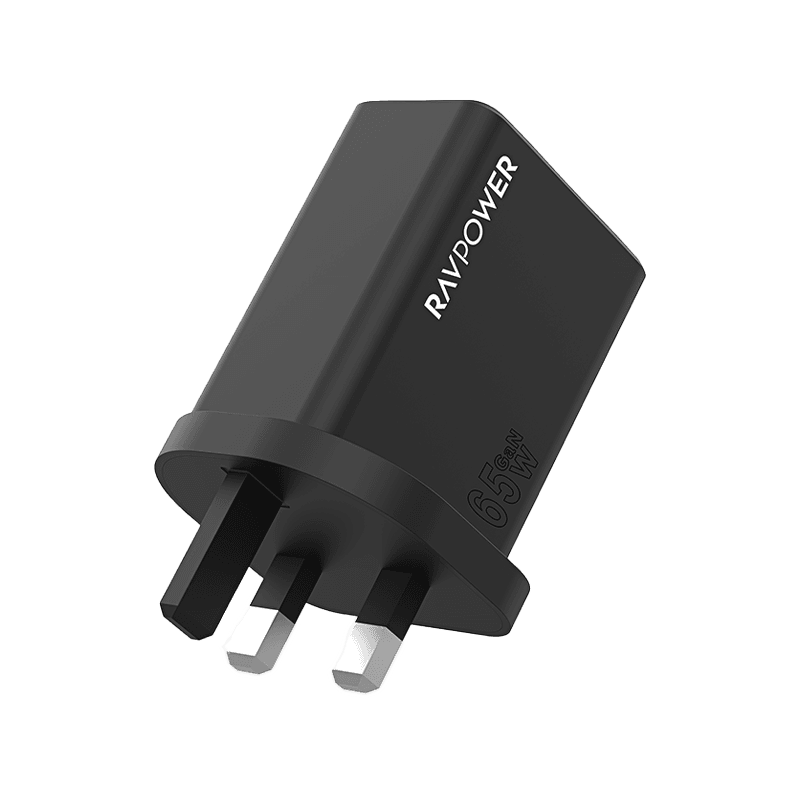 RavPower 2-Port USB-C and 1-Port USB-A PD 65W GaN Wall Charger - Black