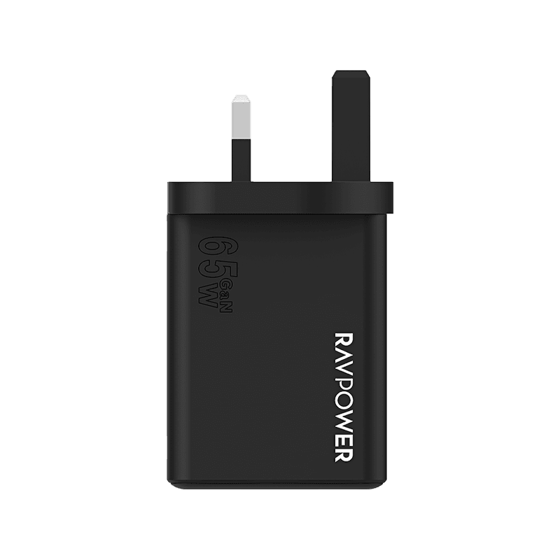 RavPower 2-Port USB-C and 1-Port USB-A PD 65W GaN Wall Charger - Black