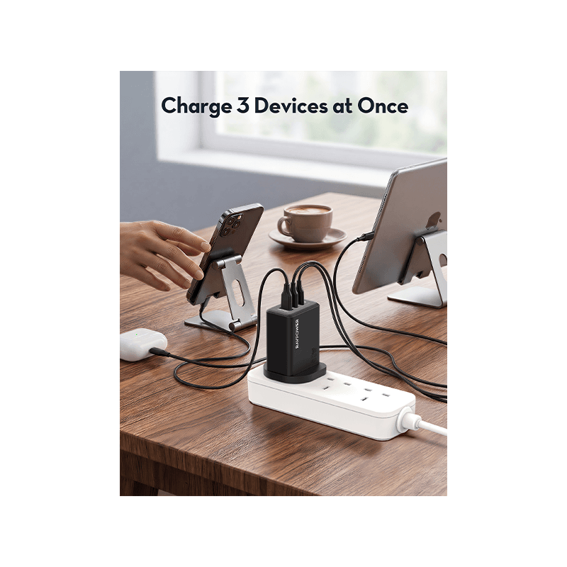 RavPower 2-Port USB-C and 1-Port USB-A PD 65W GaN Wall Charger - Black