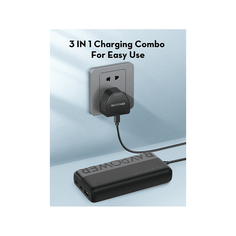 RavPower 3 In 1 Combo (USB-C Wall Charger + USB-C to USB-C Cable + 20000mAh Power Bank)