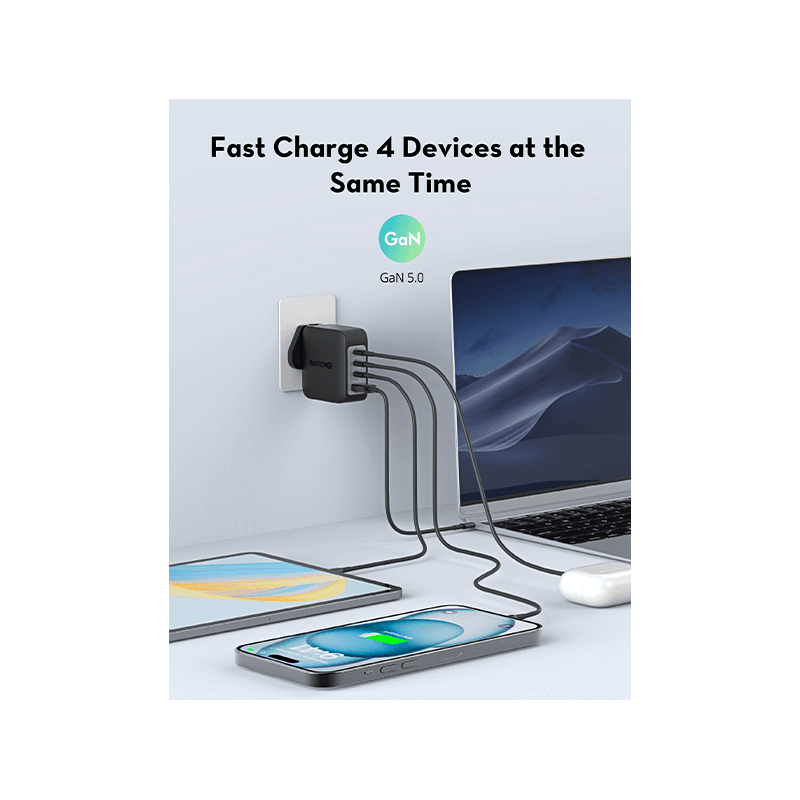 RavPower 3-Port USB-C and 1-Port USB-A PD140W Wall Charger - Black