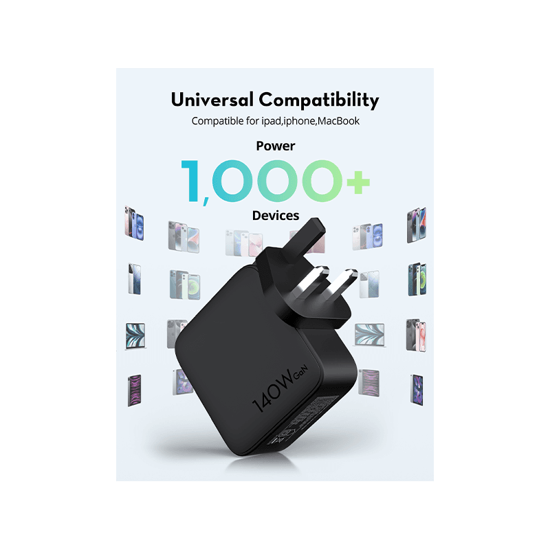 RavPower 3-Port USB-C and 1-Port USB-A PD140W Wall Charger - Black