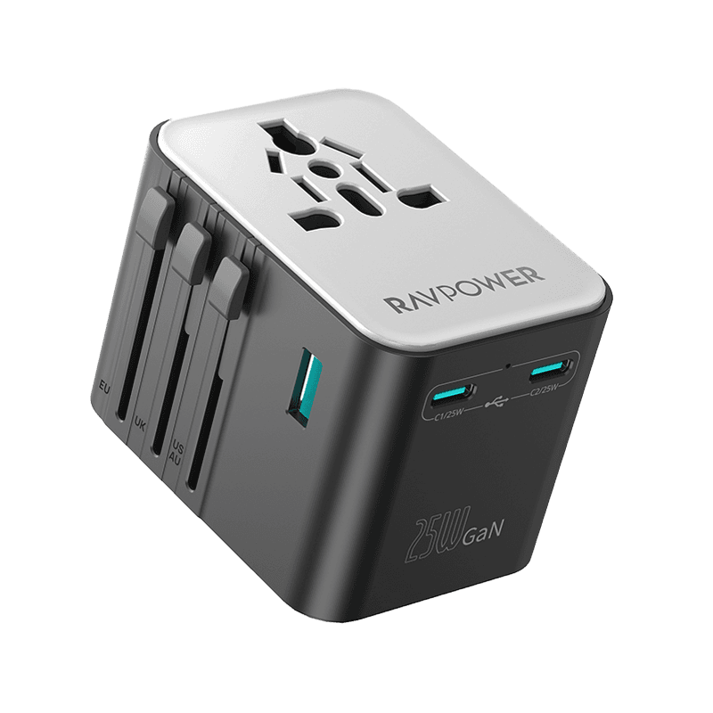 RavPower 4-in-1 3-Port PD GaN 25W Travel Adapter - Black