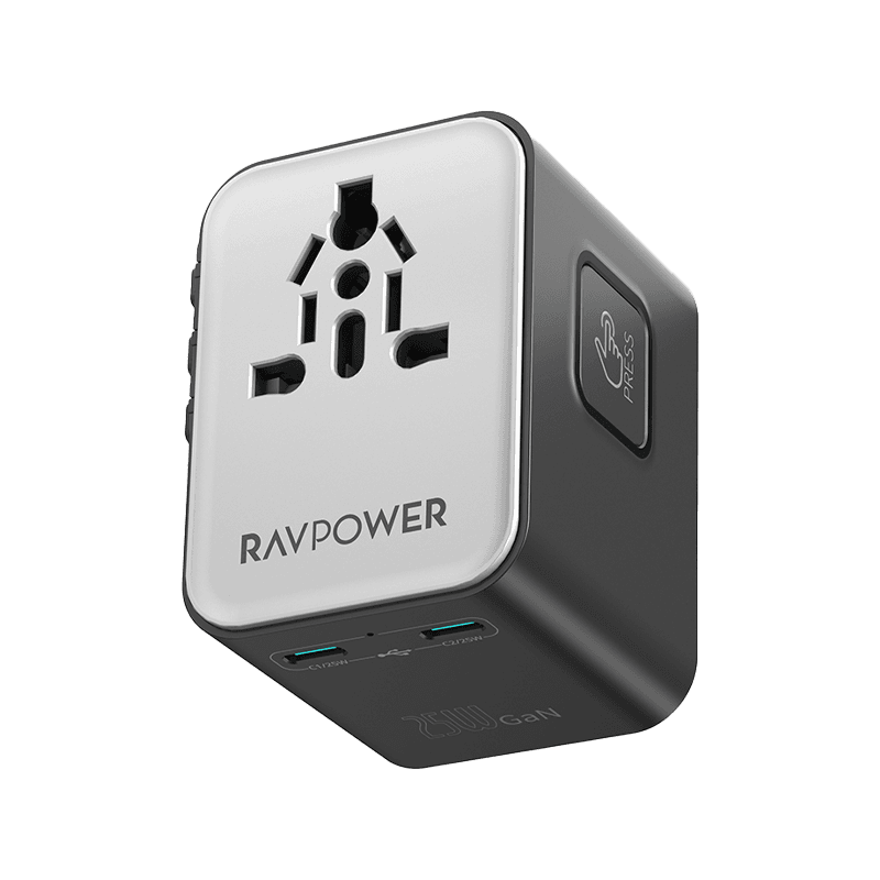 RavPower 4-in-1 3-Port PD GaN 25W Travel Adapter - Black