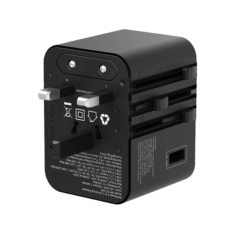 RavPower 4-in-1 3-Port PD GaN 25W Travel Adapter - Black