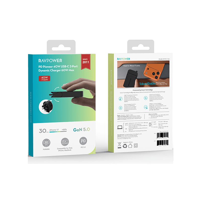 RavPower PD 60W USB-C Wall Charger - Black