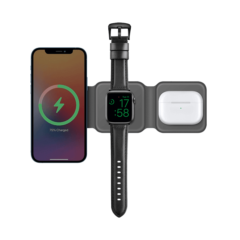 Bazic GoMag Trio 3 In 1 Foldable Magnetic Wireless Charger - Grey