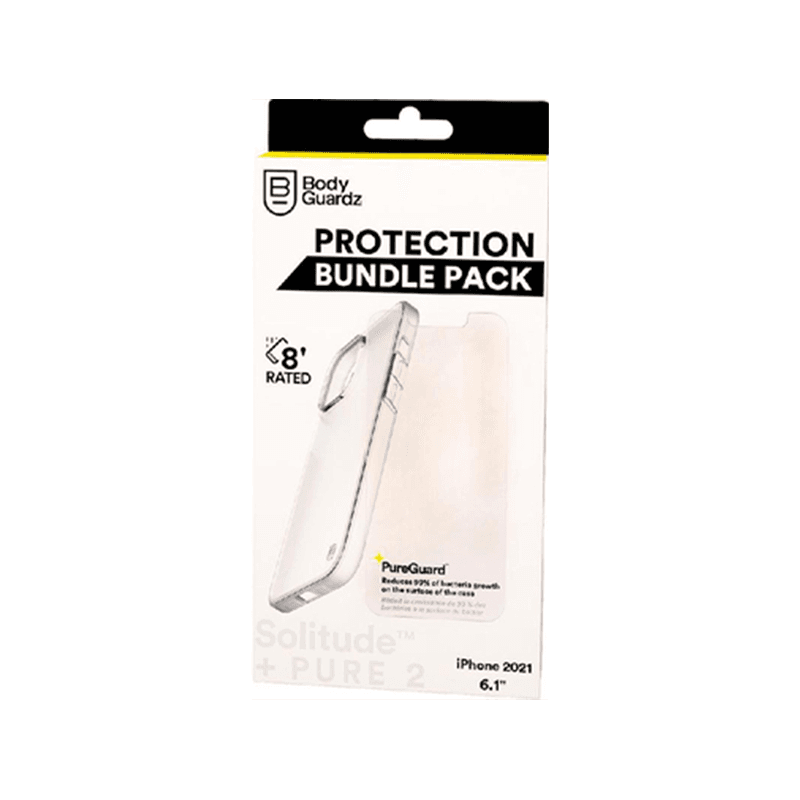 Bodyguardz Premium Protection Bundle Pack for iPhone 13 Pro Max (Solitude Case - Clear + Pure2 - Screen Protector)