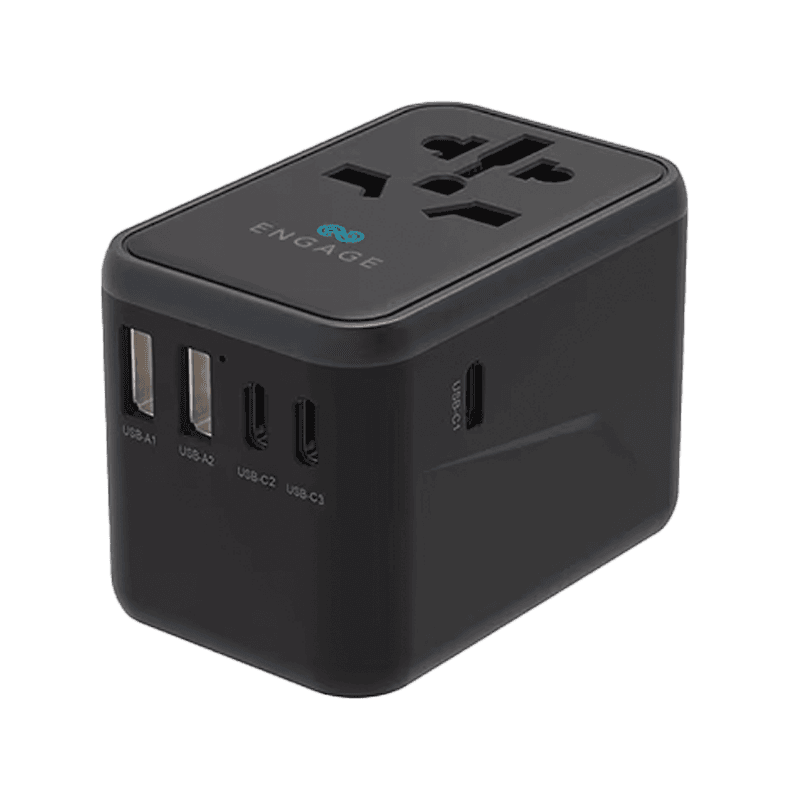 Engage 3-Port USB-C PD and 2-Port USB-A 65W Travel Adapter - Black