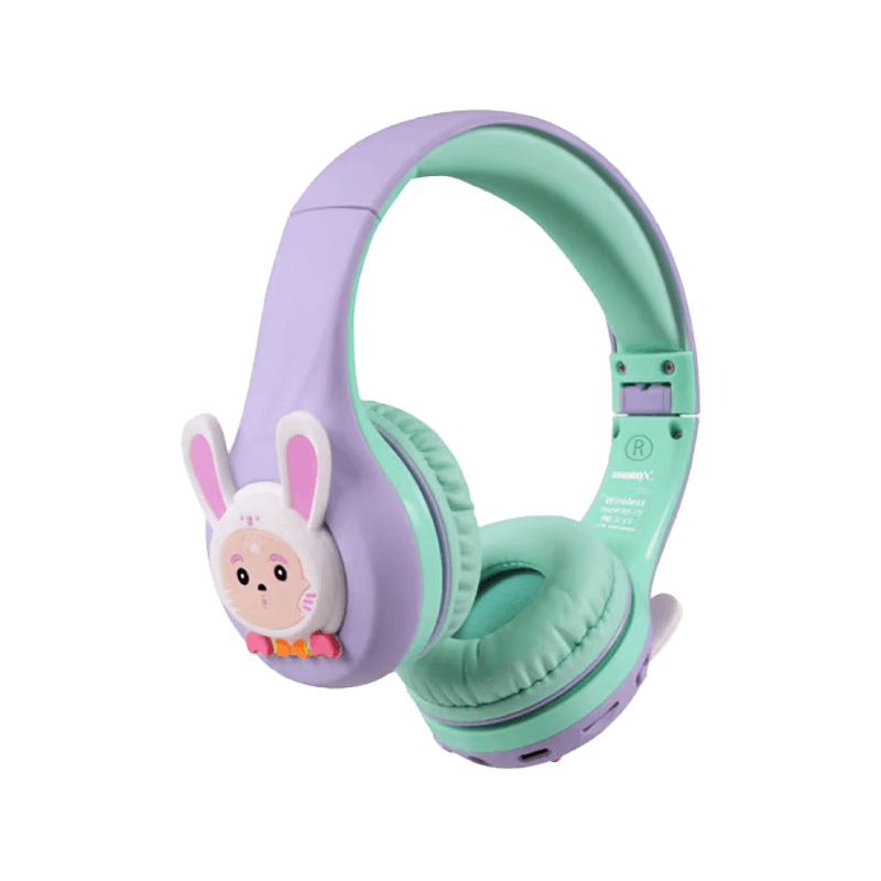 Riwbox Rabbit Bluetooth Headphones With LED for Kids - Purple / Green