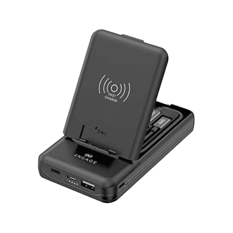 Engage 1 Port USB-C PD 20W + 1 Port USB-A Port Wireless Power Bank With Multi-Functional Box - Black