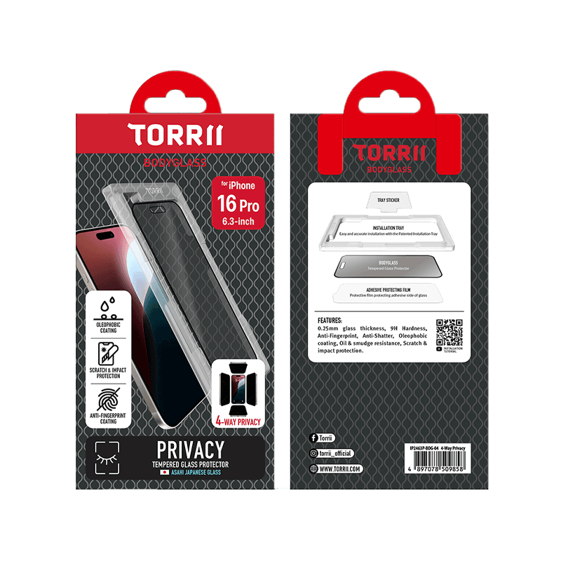 Torrii BodyGlass 4-Way Privacy Screen Protector for iPhone 16 Pro