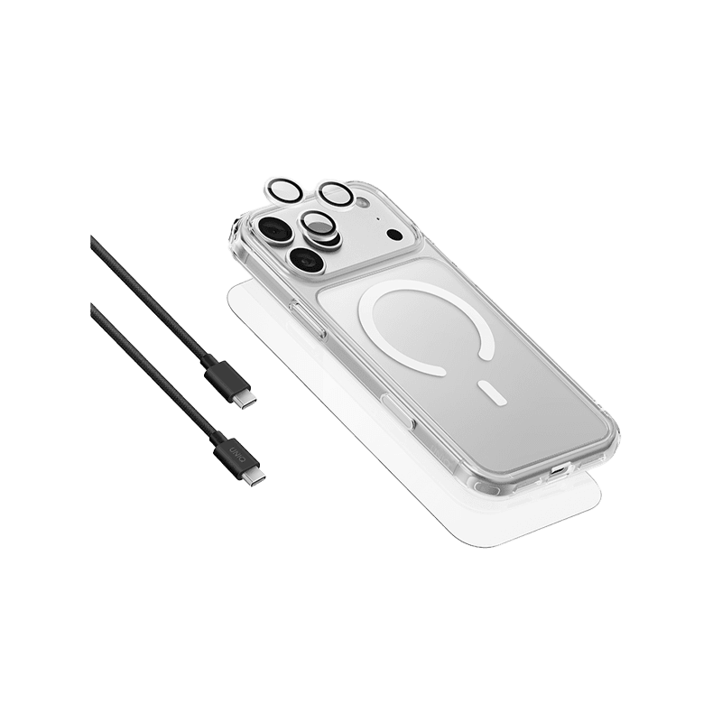 Uniq Hybrid Clearvue 360 Essential Bundle Pack (MagSafe Case + Screen Protector + Camera Lens Protector + 1M USB- C to C Cable) for iPhone 18 Pro