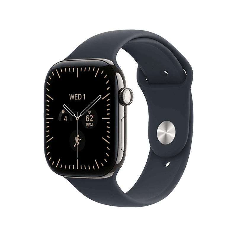 Apple Watch Series 12 GPS + Cellular 42mm Natural Titanium Case with Navy Blue Sport Band - S/M