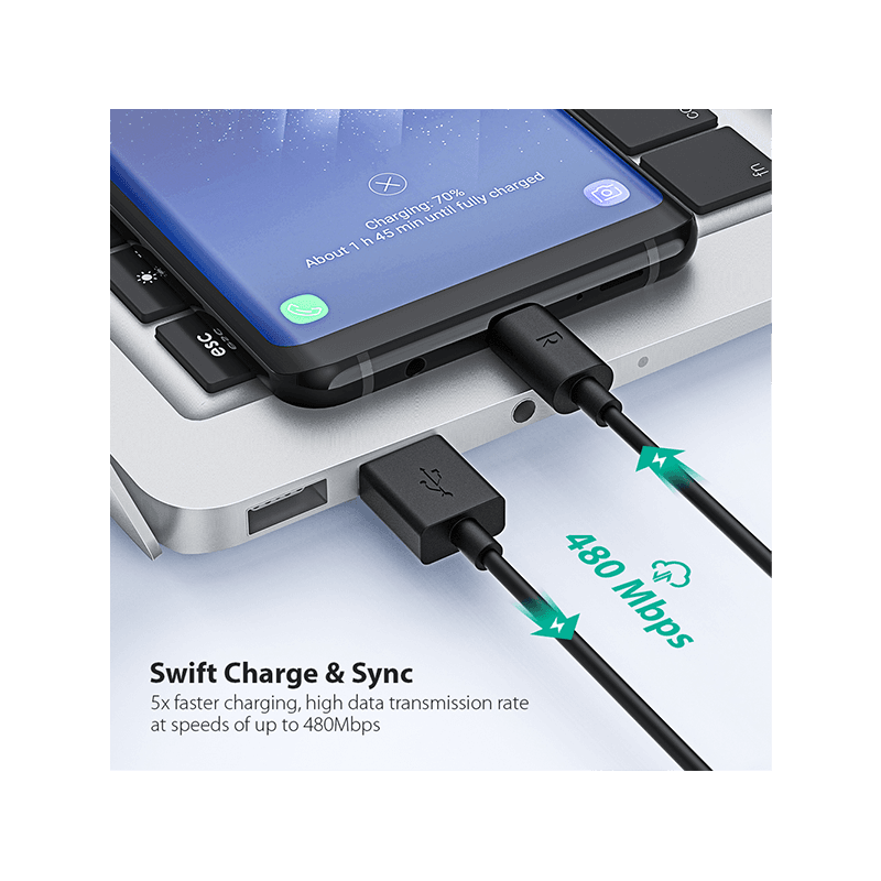 RavPower USB-A to USB-C Cable 1m - Black