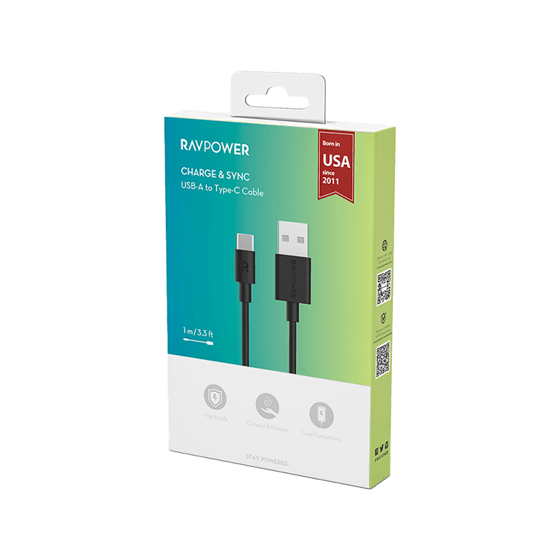 RavPower USB-A to USB-C Cable 1m - Black