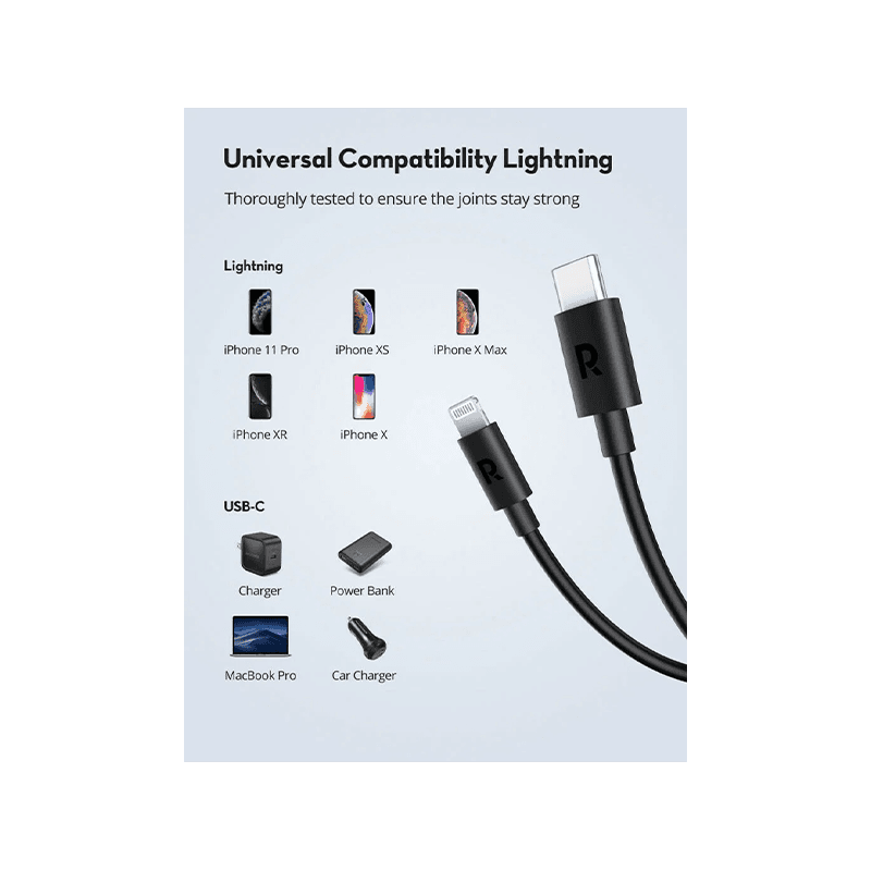 RavPower USB-C to Lightning Cable 1M - Black