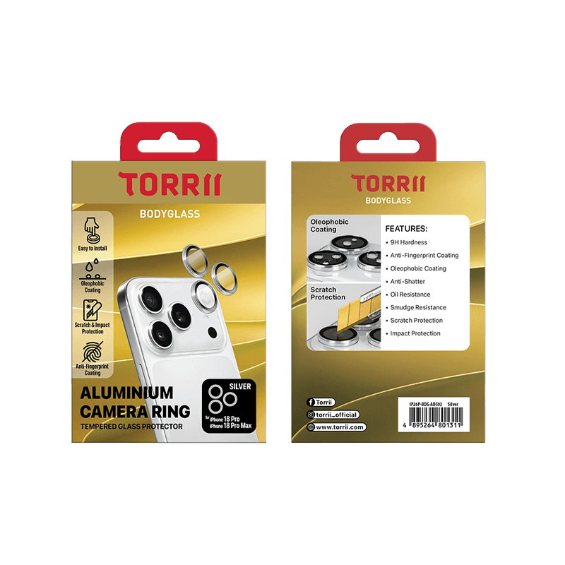 Torrii BodyGlass Camera Lens Protector With Aluminium Ring for iPhone 18 Pro & 18 Pro Max - Silver