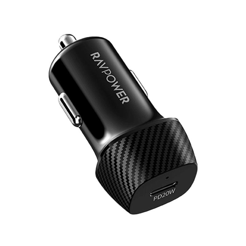 RavPower USB-C 20W Car Charger + 60W USB-C to USB-C Cable 1M - Black