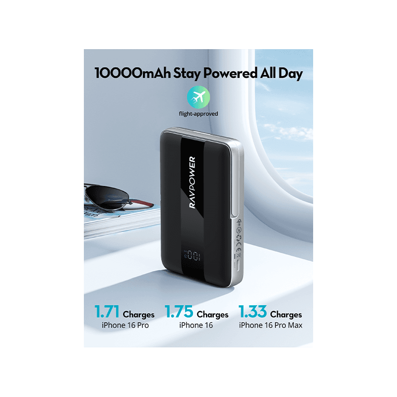 RavPower 10000mAh PD 15W Wireless Power Bank - Black
