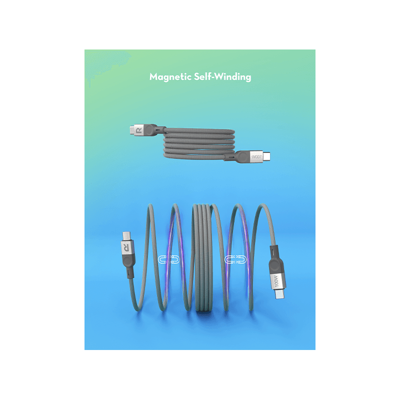 RavPower 100W USB-C to USB-C Mag Wire & Nylon Cable 1.2m - Grey