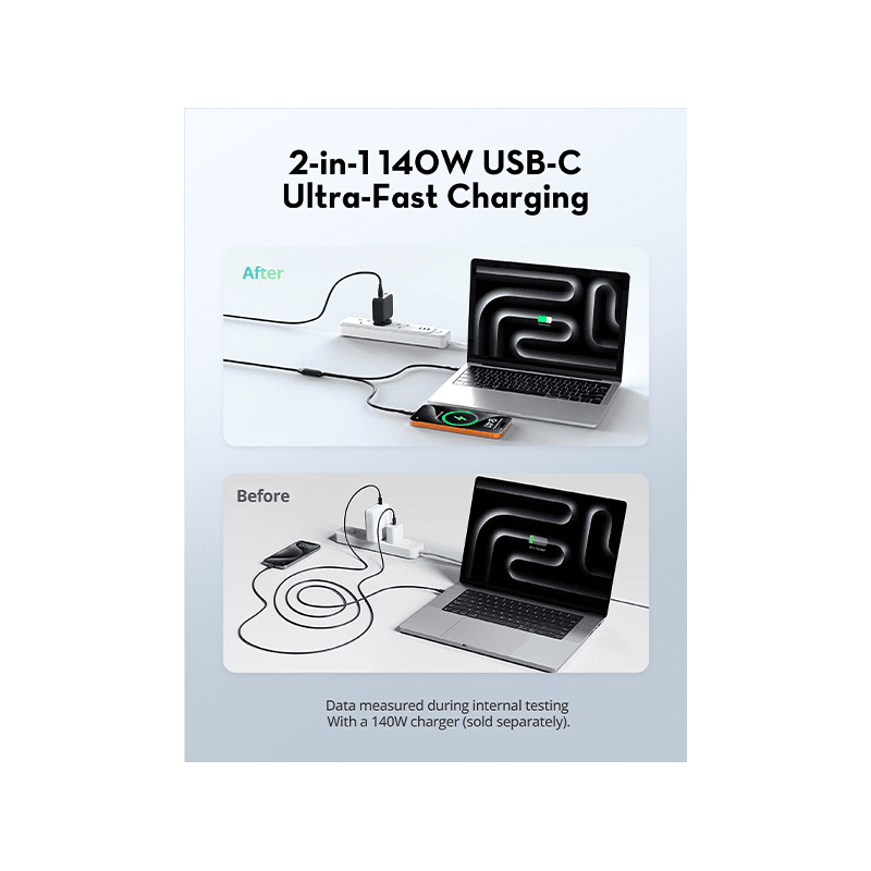 RavPower 2 in 1 USB-C to USB-C & USB-C Cable 1.2m  - Black