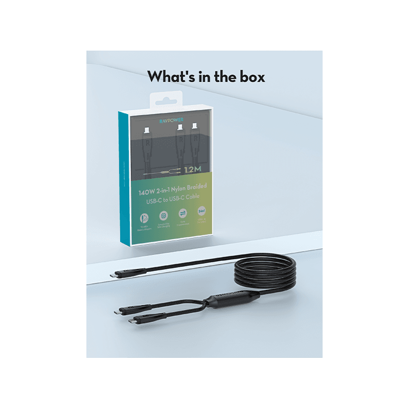 RavPower 2 in 1 USB-C to USB-C & USB-C Cable 1.2m  - Black