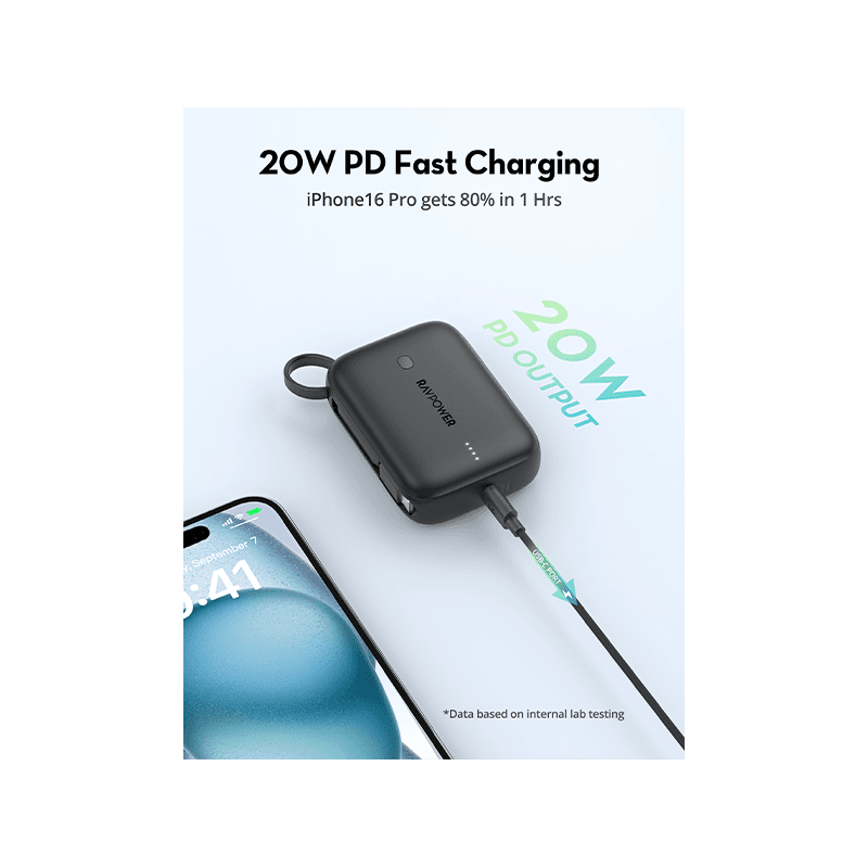 RavPower 3-Port PD 20W 10000 mAh Power Bank - Black