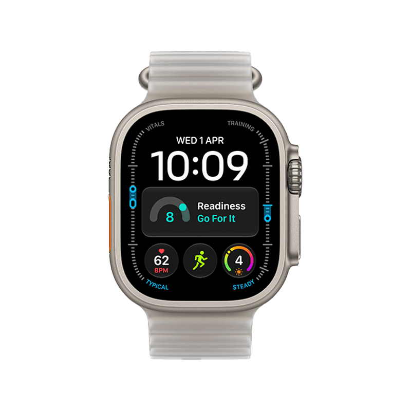Apple Watch Ultra 4 GPS + Cellular 49mm Natural Titanium Case with Translucent Grey Ocean Band