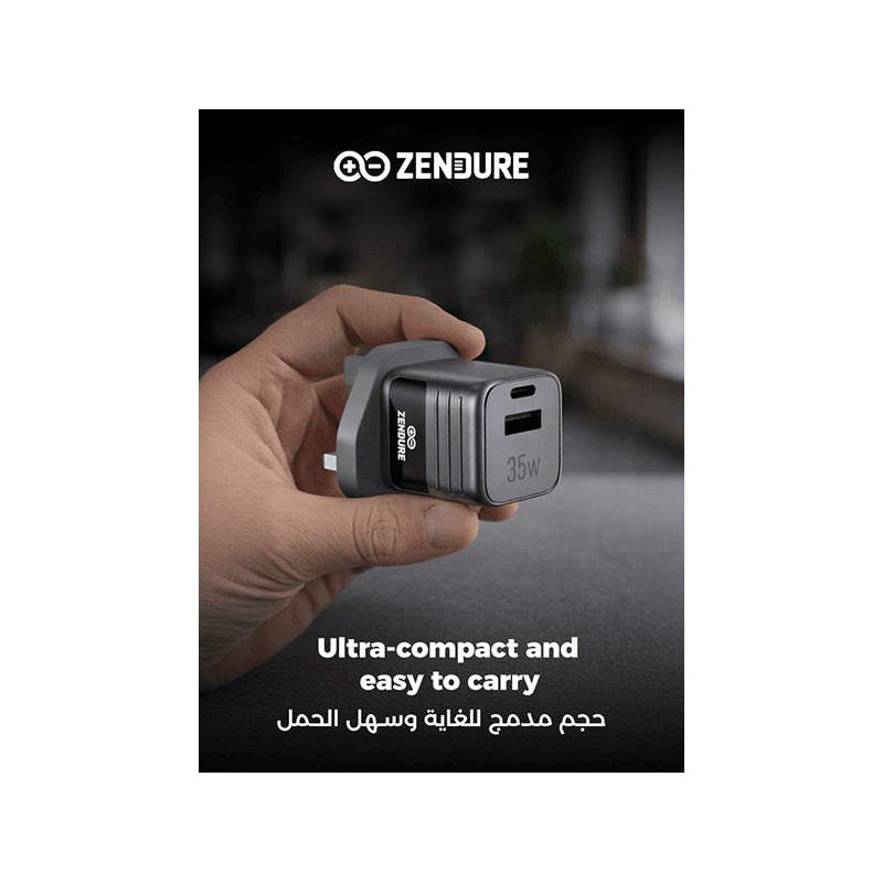 Zendure 1-Port USB-C and 1-Port USB-A 35W Wall Charger - Silver/Black