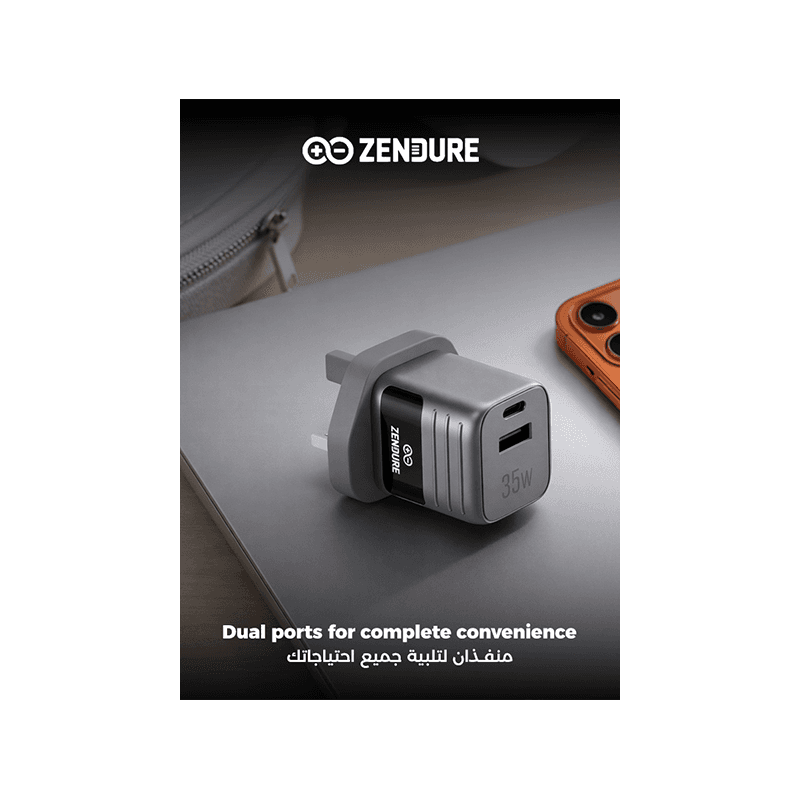Zendure 1-Port USB-C and 1-Port USB-A 35W Wall Charger - Silver/Black