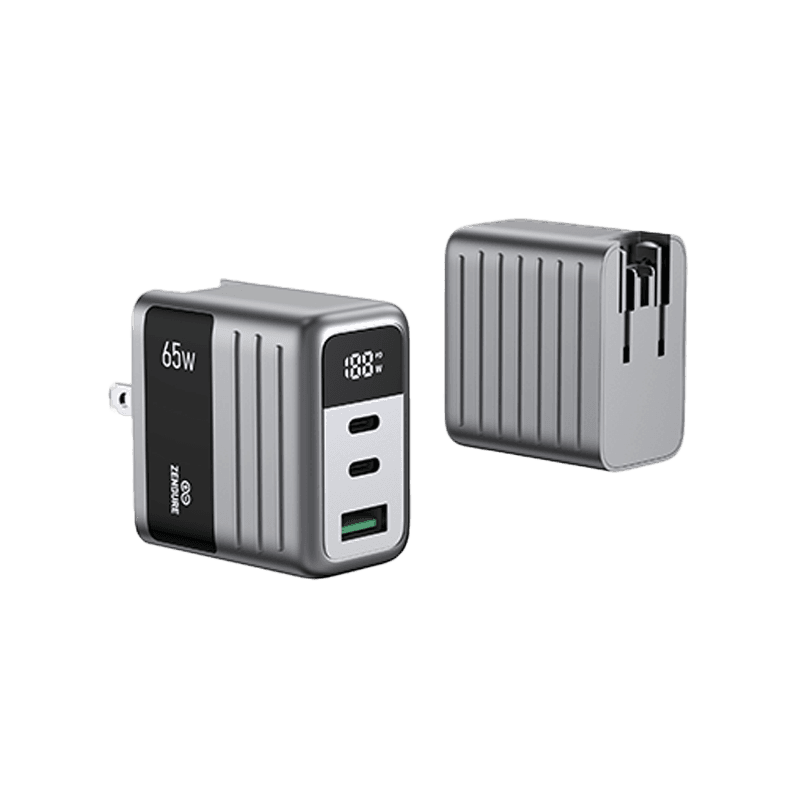 Zendure 2-Port USB-C and 1-Port USB-A 65W Wall Charger - Dark Grey
