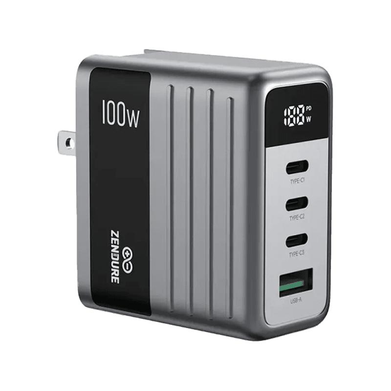 Zendure 3-Port USB-C and 1-Port USB-A 100W Wall Charger - Dark Grey