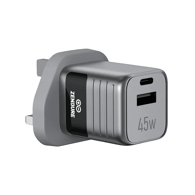 Zendure SuperMini Hybrid 1-Port USB-C and 1-Port USB-A 45W Fast Wall Charger - Silver/Black