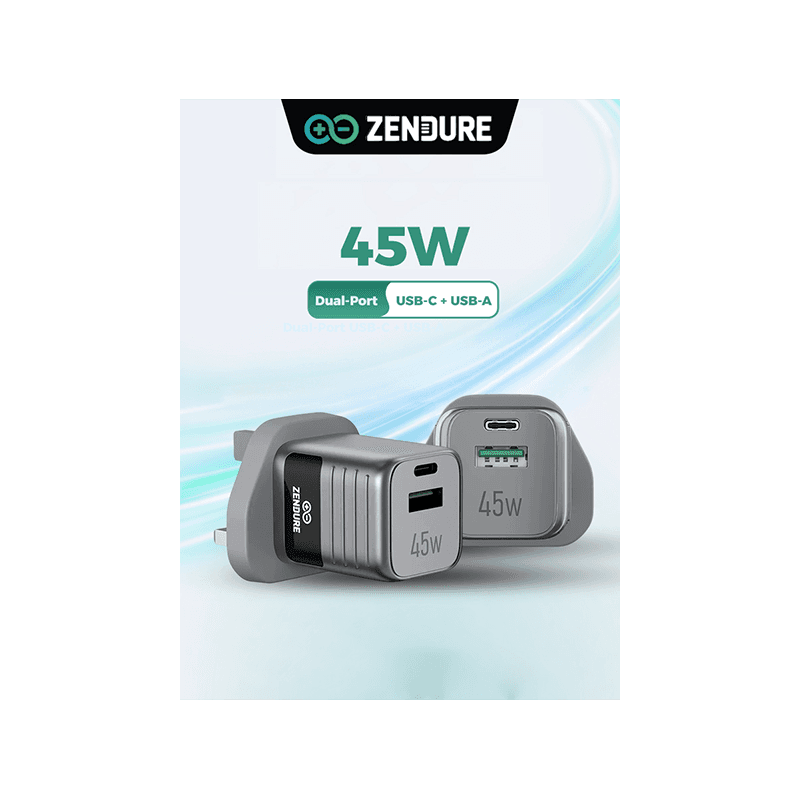 Zendure SuperMini Hybrid 1-Port USB-C and 1-Port USB-A 45W Fast Wall Charger - Silver/Black