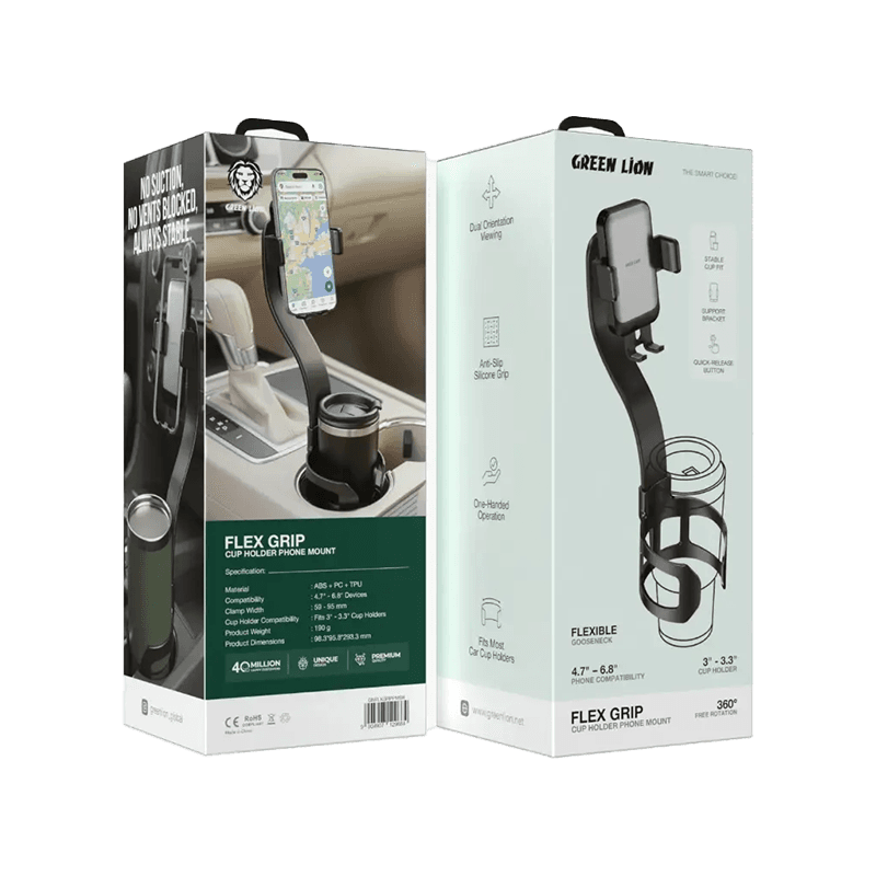 Green Lion Flexgrip Car Cup Holder Phone Mount - Black