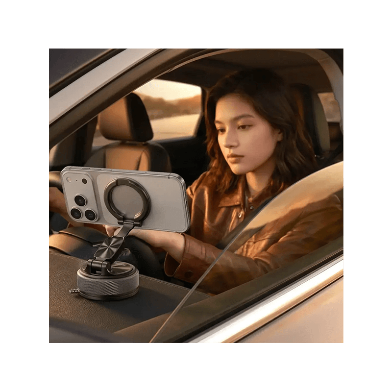 Porodo 2-in-1 MagSafe Suction Car Phone Holder with Detachable Ring - Black