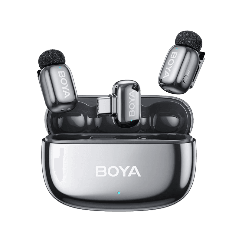 Boya Mini 2 Wireless Microphone with Ai Noise Cancellation USB-C Connector With Charging Case (2TX+1RX) - Space Gray