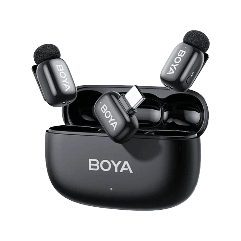Boya Mini 2 Wireless Microphone with Ai Noise Cancellation USB-C Connector With Charging Case (2TX+1RX) - Black