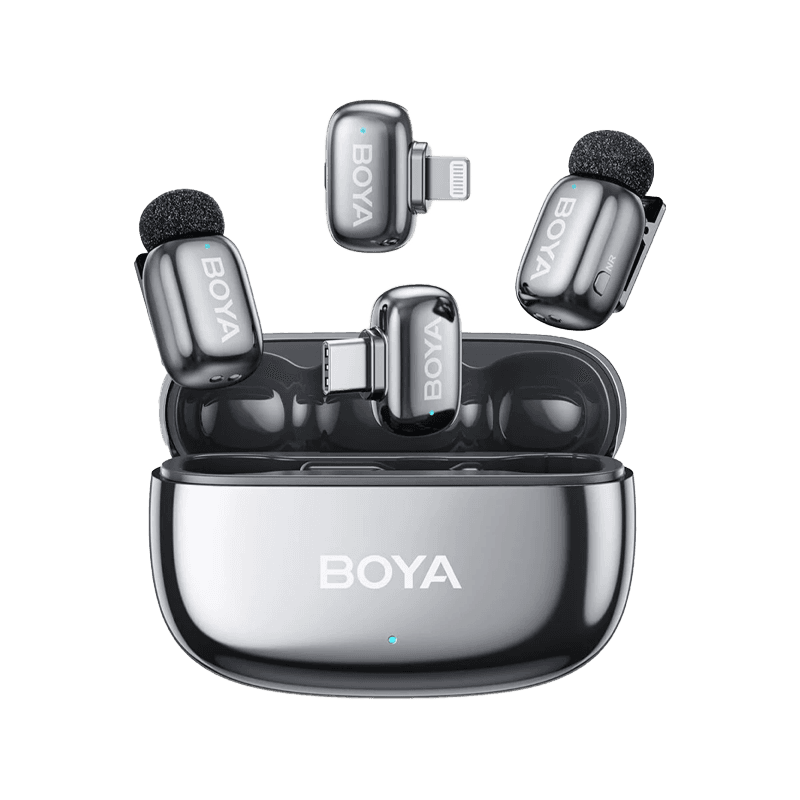 Boya Mini 2-01 Wireless Microphone with Ai Noise Cancellation USB-C + Lightning Connector With Charging Case (2TX+1RX) - Space Gray