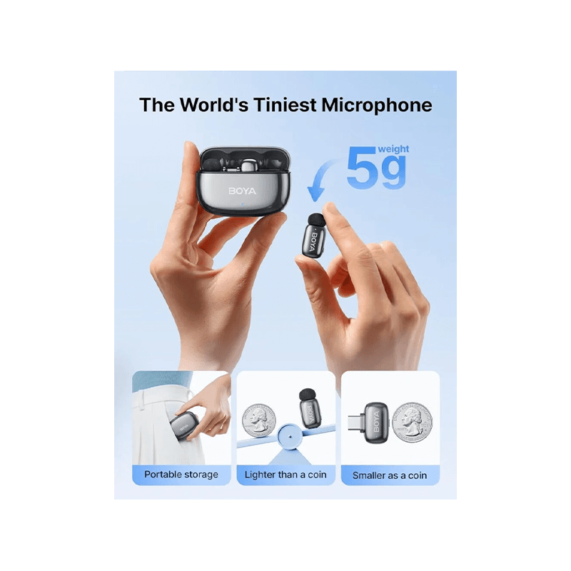 Boya Mini 2-01 Wireless Microphone with Ai Noise Cancellation USB-C + Lightning Connector With Charging Case (2TX+1RX) - Space Gray