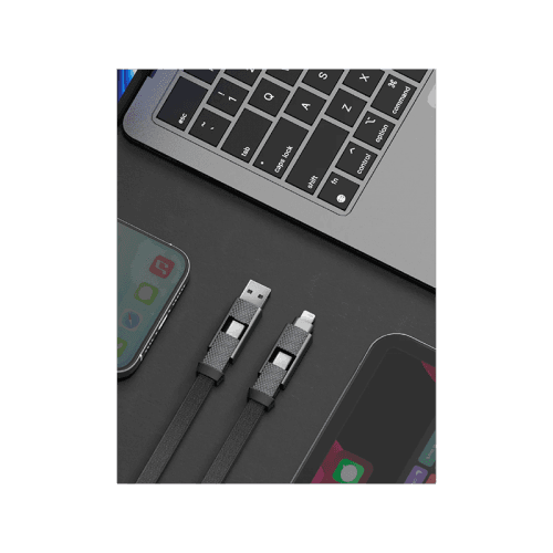 Bazic GoCharge Alucable 4 in 1 Input USB A and USB-C to Output USB-C and Lightning Cable 15cm - Black