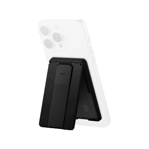 Uniq Heldro ID Wallet Magnetic Card Holder With Grip-Band and Stand - Midnight Black